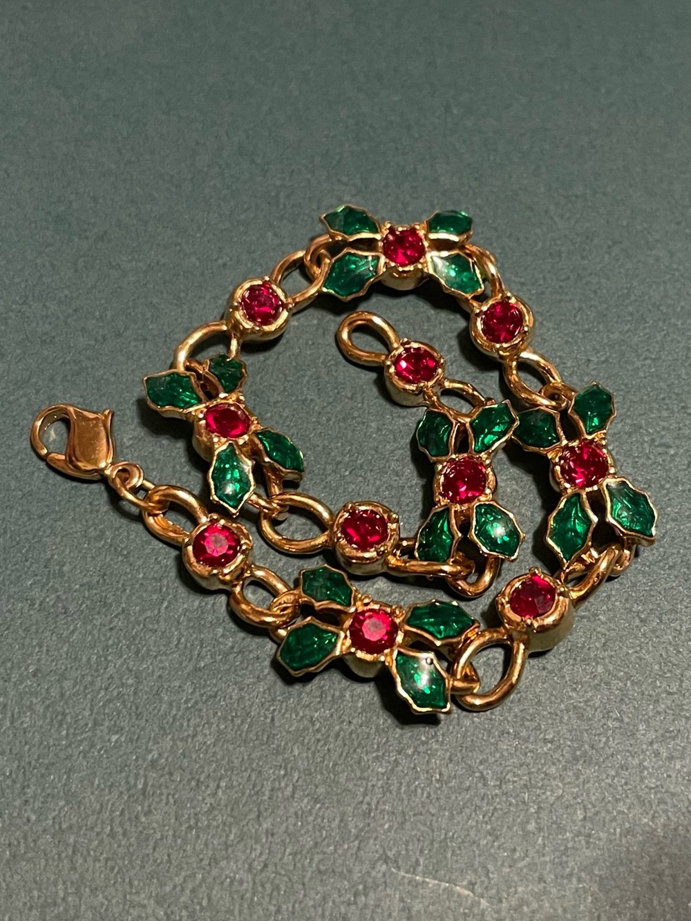 Vintage 90s Avon Poinsettia Mistletoe Rhinestone Tennis Bracelet